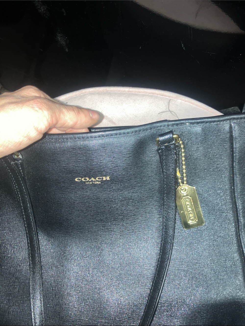 Coach Black Leather Tote with Gold Accent Tag - Picture 2 of 7